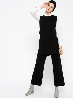 Loreen By Puane Siyah Kolsuz Tunik&Pantolon Triko Takım