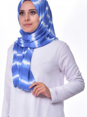 Sefamerve Mavi Batik Desenli Pamuk Şal