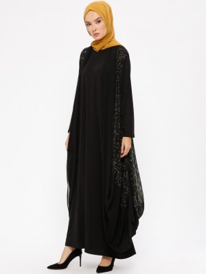 Ferrace By Arzu Ergen Siyah Altın Varaklı Yelek&Elbise İkili Takım