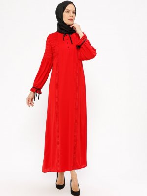 Loreen By Puane Kırmızı Güpür Detaylı Elbise
