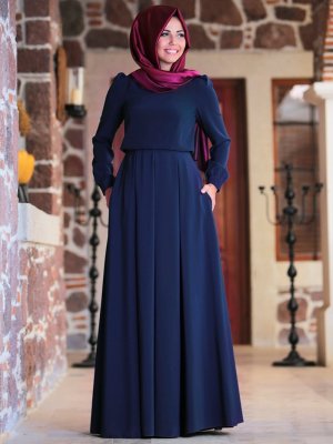 An-Nahar Lacivert Gülce Elbise