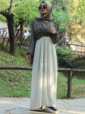 Fatma Aydın Krem Kahve Elbise Ferace