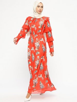 MARKESRA Mercan Çiçekli Elbise