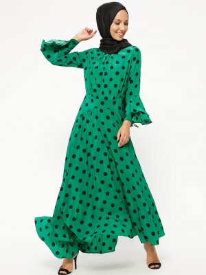 Mileny Yeşil Puantiyeli Elbise