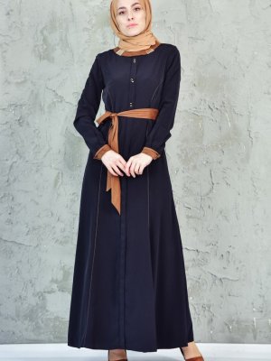 Sefamerve Siyah Garnili Kuşaklı Elbise