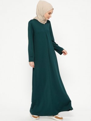 Almera Yeşil A Pile Detaylı Elbise