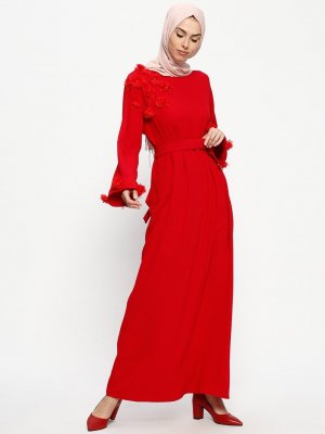 Tuncay Kırmızı Kuşaklı Elbise