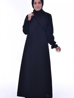 Sefamerve Siyah Fırfırlı Namaz Elbisesi