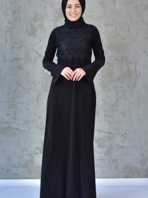 Sefamerve Siyah Dantelli Elbise