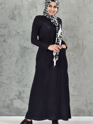 Sefamerve Siyah Cepli Bağcıklı Elbise