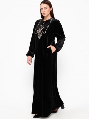 Ginezza Siyah Kadife Elbise