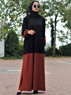 Gabra Siyah Kiremit Elbise Ferace