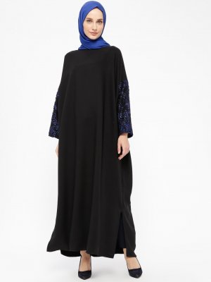 Filizzade Siyah Saks Kolları Detaylı Elbise Ferace