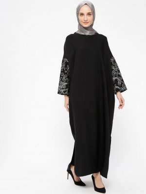 Filizzade Siyah Gümüş Kolları Detaylı Elbise Ferace