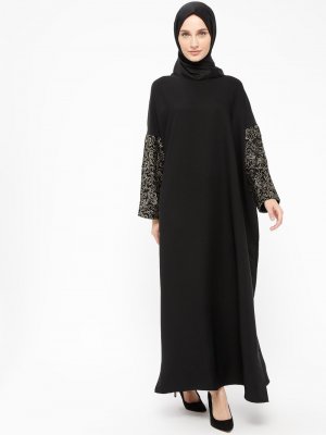 Filizzade Siyah Gold Kolları Detaylı Elbise Ferace