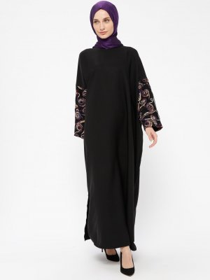 Filizzade Siyah Mor Kolları Detaylı Elbise Ferace