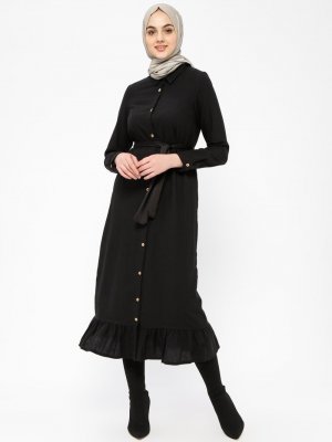 SELLY Siyah Boydan Düğmeli Tunik Elbise