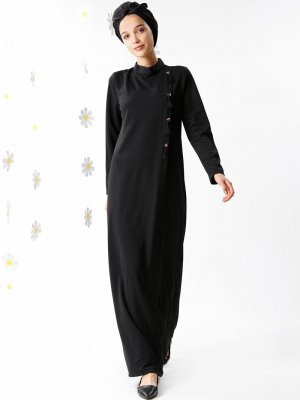 MisCats Siyah Püskül Detaylı Elbise