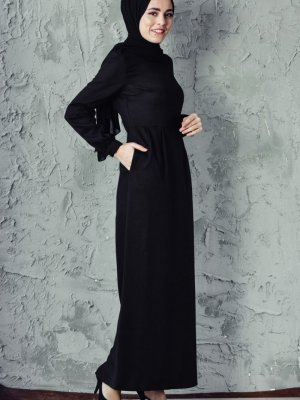 Sefamerve Siyah Pileli Elbise
