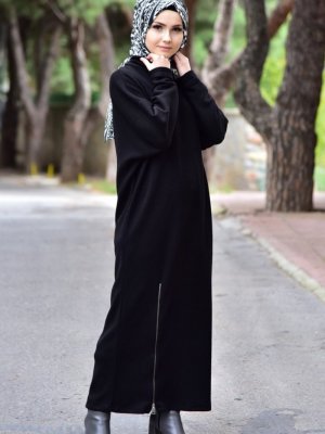 Sefamerve Siyah Triko Fermuar Detaylı Elbise
