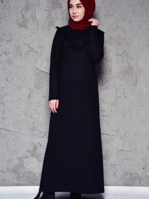Sefamerve Siyah Fırfırlı Elbise