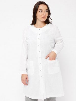 Minimal Moda Beyaz Düğmeli Keten Tunik