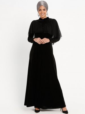 Loreen By Puane Siyah Kadife Elbise