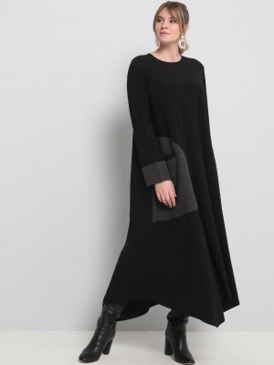 Alia Siyah Cep Detaylı Elbise