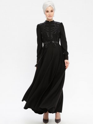 Loreen By Puane Siyah İnci Detaylı Elbise