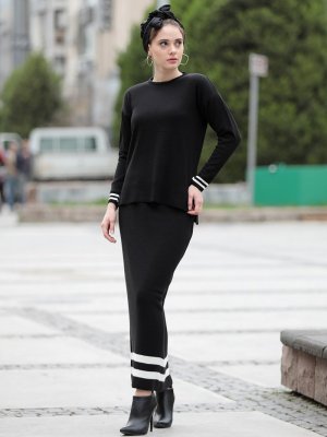 Selma Sarı Design Siyah Triko Etek&Bluz İkili Takım