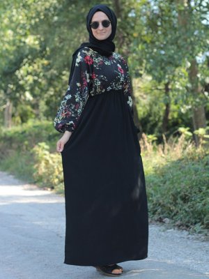Fatma Aydın Siyah Desenli Elbise