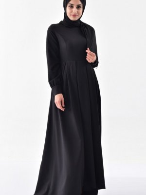 Sefamerve Siyah Pileli Elbise