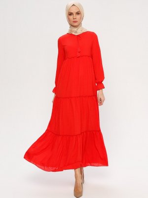ELİT LİFE Kırmızı Yakası Bağcıklı Elbise