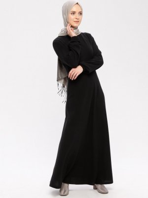 Dadali Siyah Kolu Lastikli Elbise