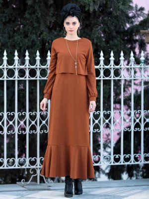 Selma Sarı Design Taba Kolyeli Viole Elbise