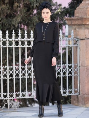Selma Sarı Design Siyah Kolyeli Viole Elbise