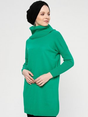 Seyhan Fashion Yeşil Boğazlı Yaka Tunik