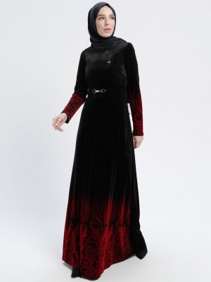 MissGlamour Siyah Kadife Elbise
