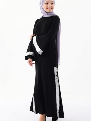Sefamerve Siyah Gri Payet Detaylı Elbise