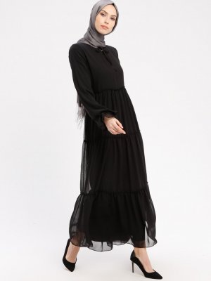 Picolina Siyah Şifon Elbise