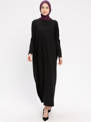 ECESUN Siyah Yarasa Kollu Elbise