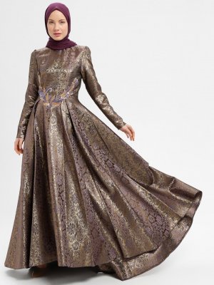 Loreen By Puane Mor Jakarlı Abiye Elbise