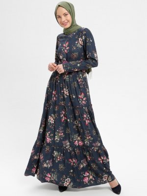 Loreen By Puane Lacivert Çiçekli Elbise