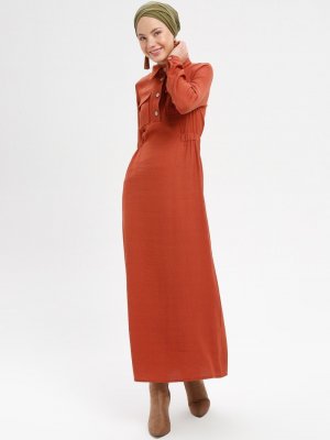 Loreen By Puane Kiremit Düğme Detaylı Elbise