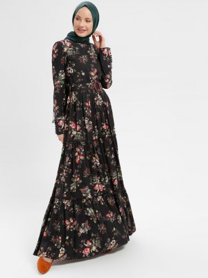 Loreen By Puane Siyah Çiçekli Elbise