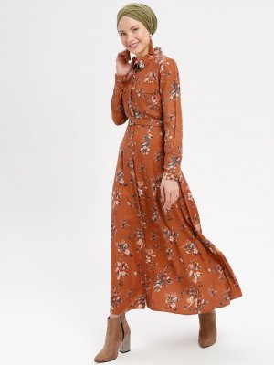 Loreen By Puane Kiremit Boydan Gizli Düğmeli Elbise