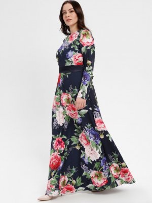 Robir Lacivert Çiçekli Elbise
