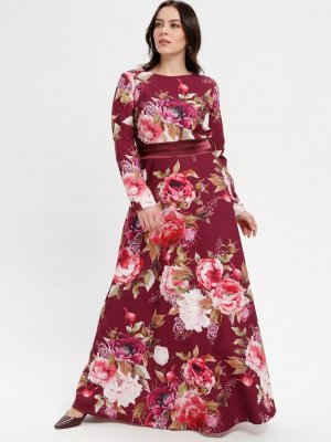 Robir Bordo Çiçekli Elbise