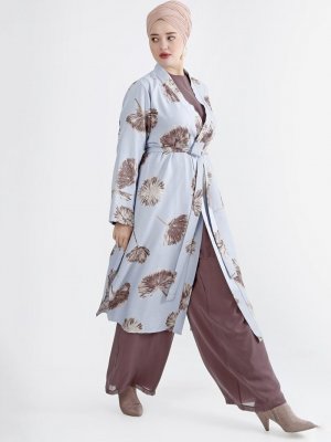 Nesrin Emniyetli Mavi Vizon Kimono 3'lü Takım