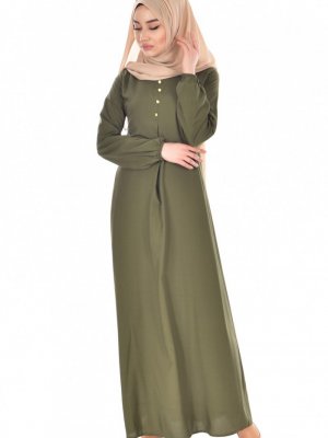 Sefamerve Yeşil Viskon Düğme Detaylı Elbise